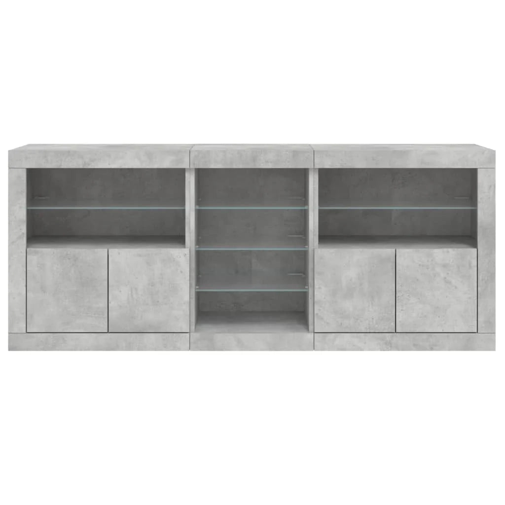 Credenza cassettiera armadio mobile contenitore organizer per cucina soggiorno salotto con luci LED 181,5 x 37 x 67 cm grigio 02_0029987