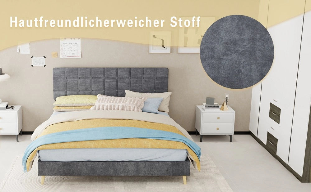 Letto Matrimoniale Imbottito con Materasso ¨C MINIMAL ¨C Tessuto Grigio Scuro 160x200