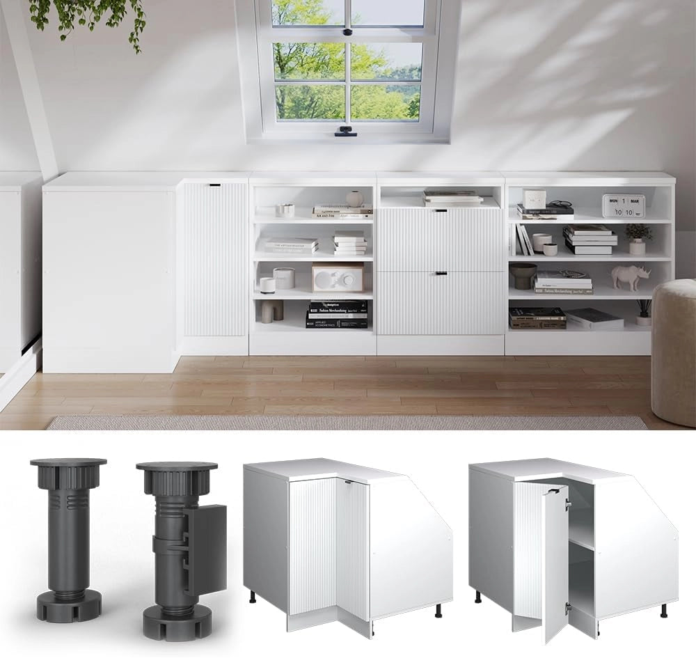 Mobile sottotetto Mobile angolare Rion, Ondulazione bianca, 75.6 x 81.6 cm con 1 porta, carcassa dell’armadio profondità 60 cm, adatto per il salvaspazio sotto tetti spioventi