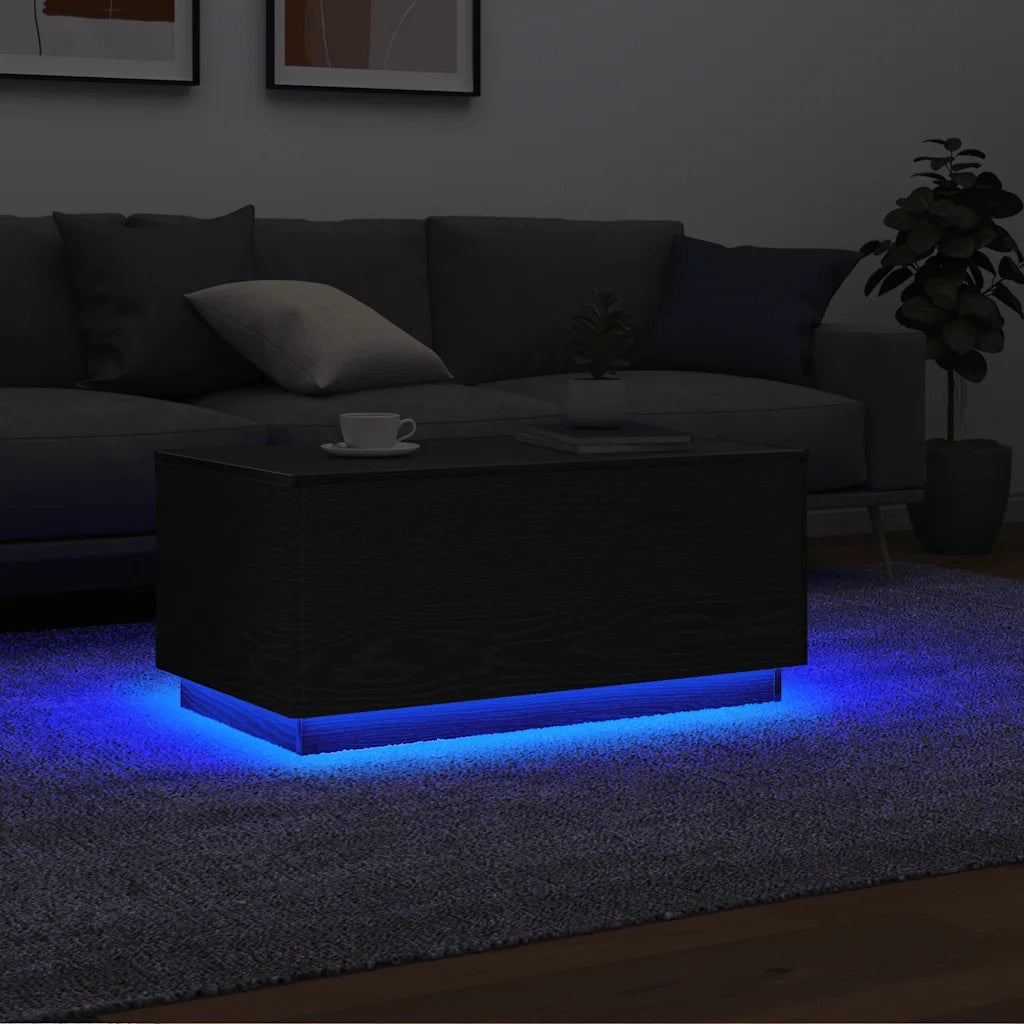 Tavolino da Soggiorno con Luci LED Rovere Nero 90x49x40 cm 862254