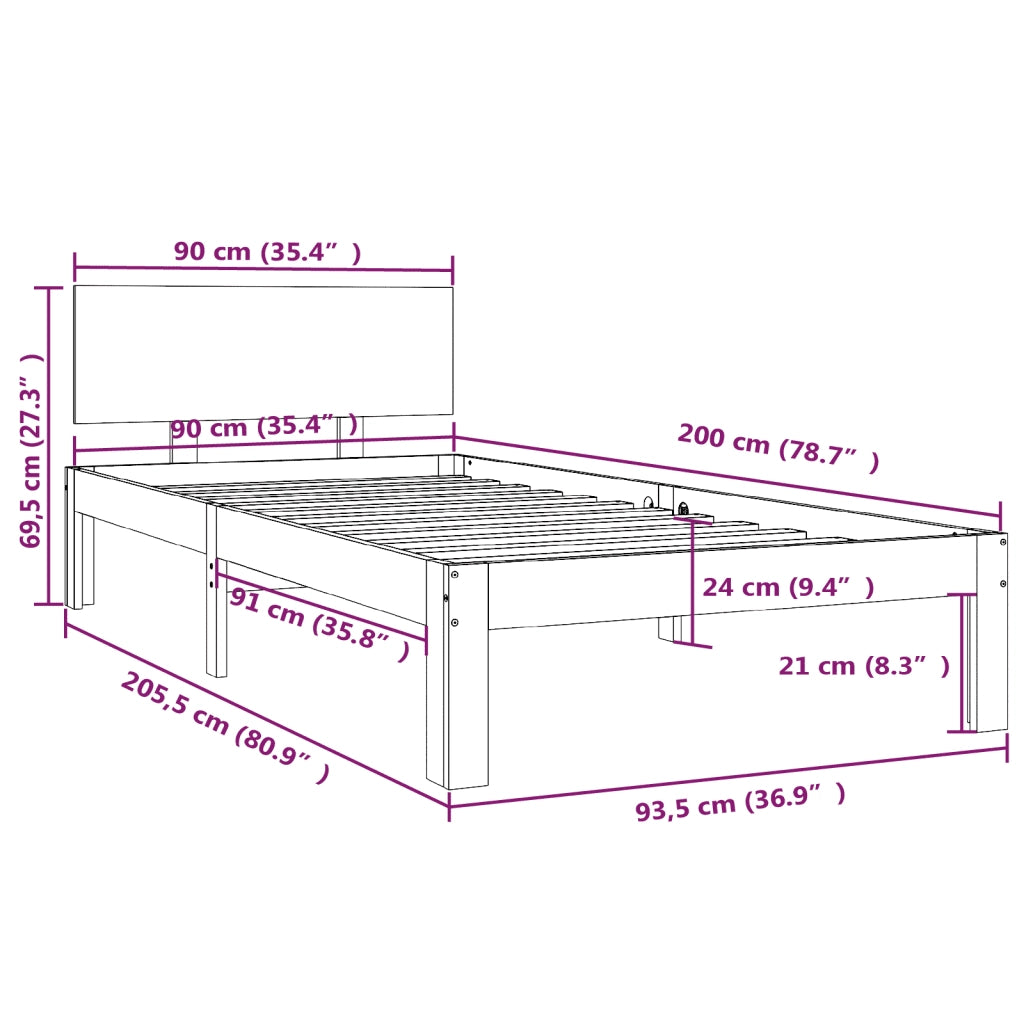 Giroletto-Struttura Letto Bianco in Legno Massello di Pino 90x200 cm 352967