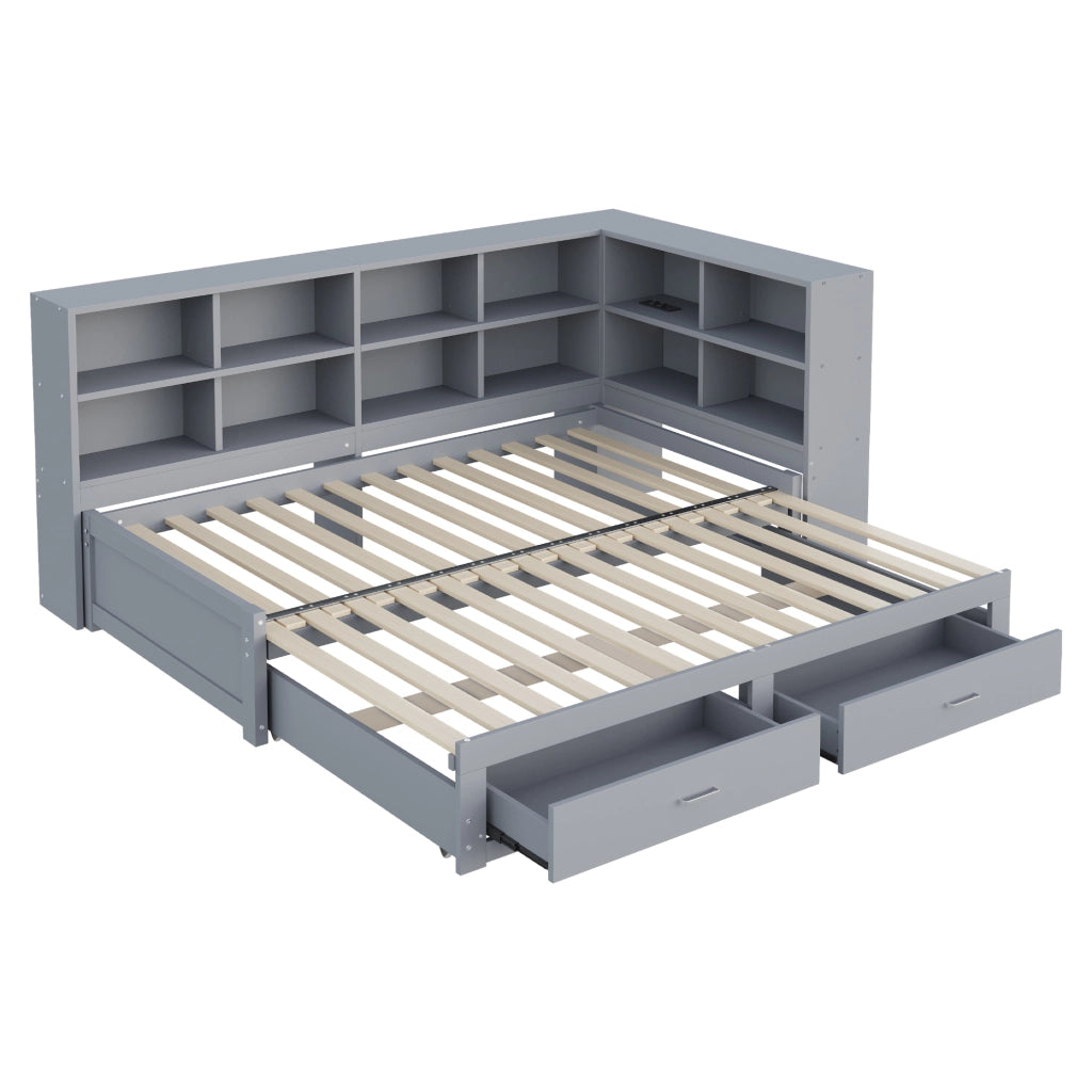 Letto multifunzione in legno con letto estraibile 90/180x190 cm; grigio