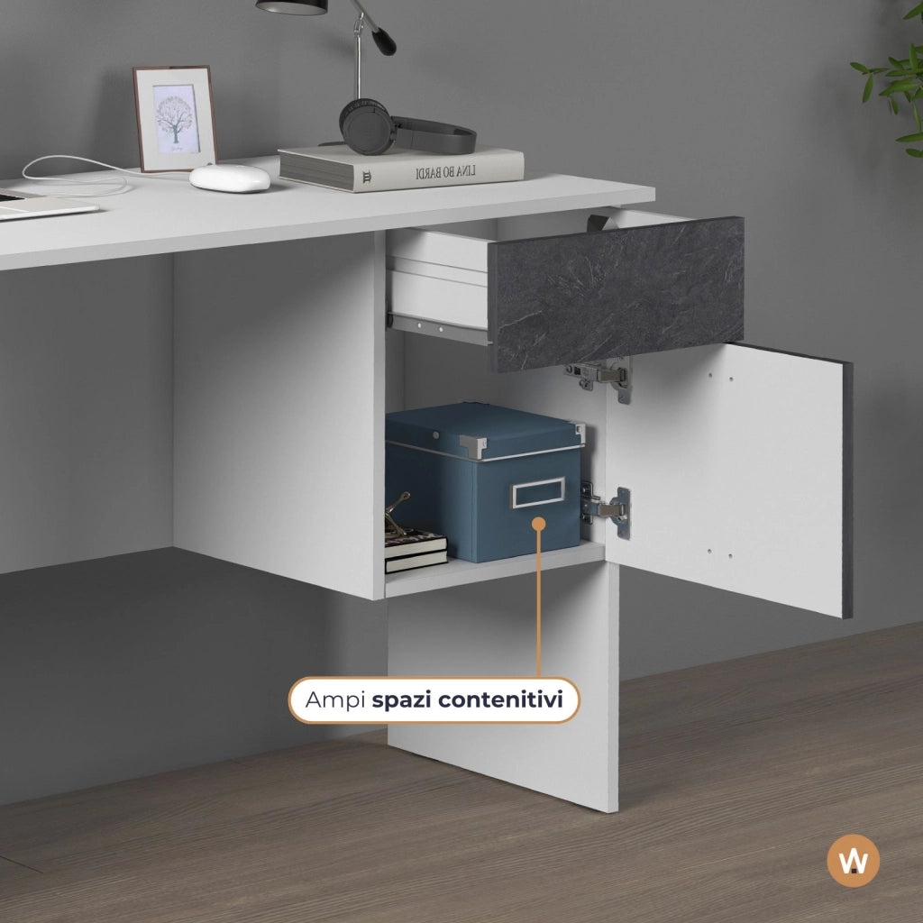 WHOUS Scrivania Easy 1 anta e 1 cassetto bianco opaco e report 110x50x75 cm