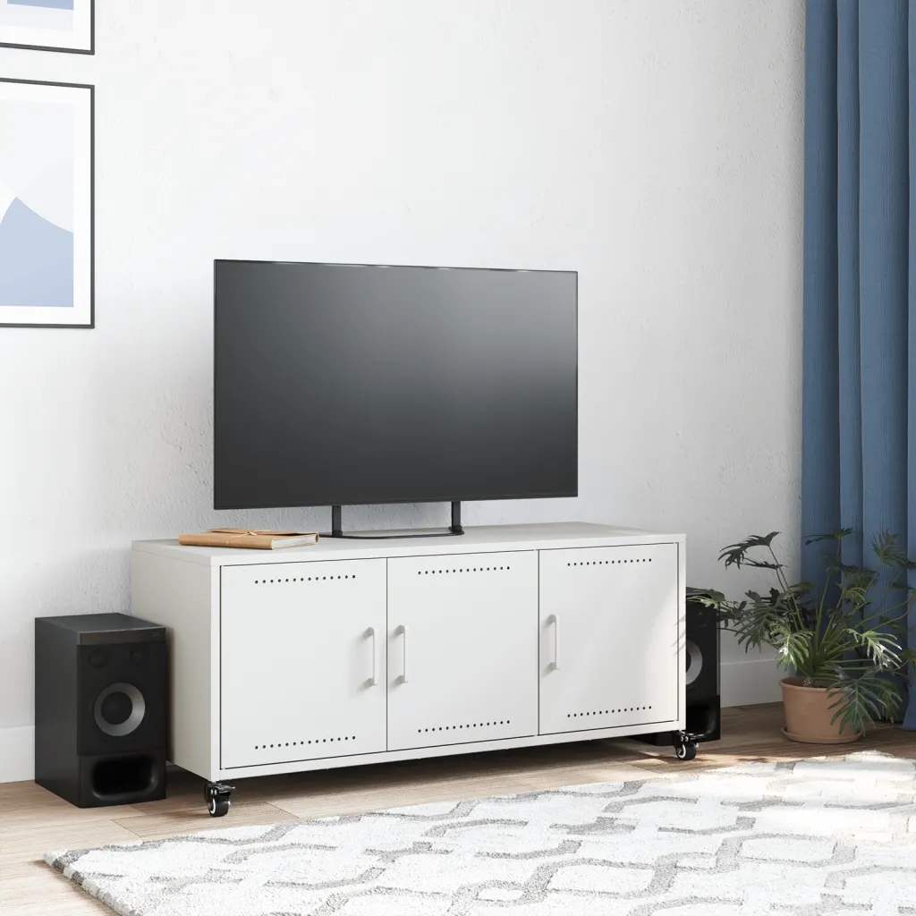 Mobile TV Bianco 100,5x39x43,5 cm in Acciaio Laminato a Freddo