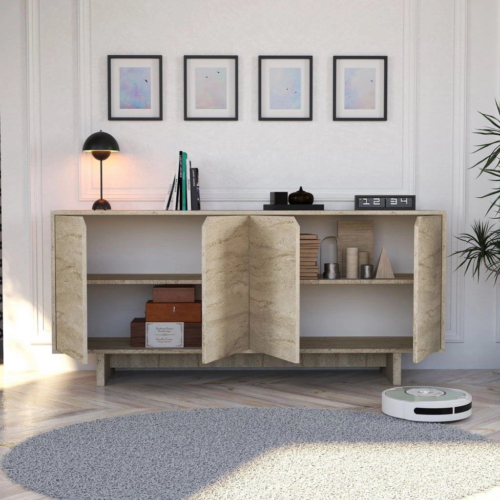 Credenza in legno "Turan" - 180 x 40 x 81 cm - Travertino