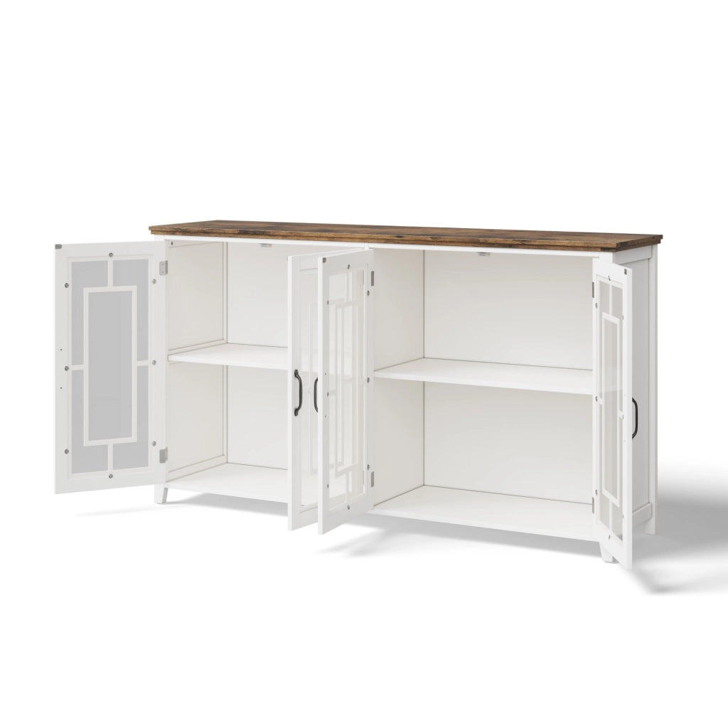 Credenza 160x40x86 cm con ampio spazio contenitivo e ante in vetro; MDF; bianco