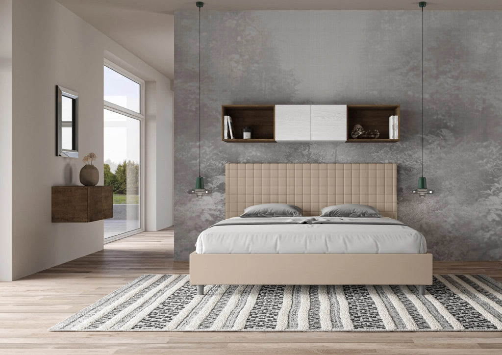 BS COM Letto senza rete imbottito 180x210 similpelle tortora