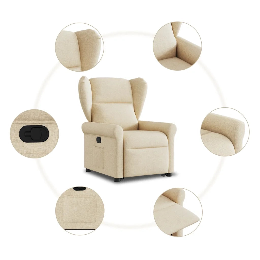 vidaXL Poltrona Alzapersona Reclinabile Crema in Tessuto