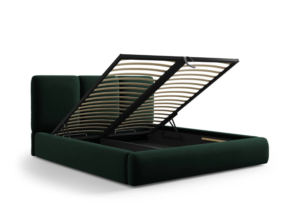 Cosmopolitan Design - Letto a cassettone con testiera "Nicolas" 160x200cm in velluto verde bottiglia 