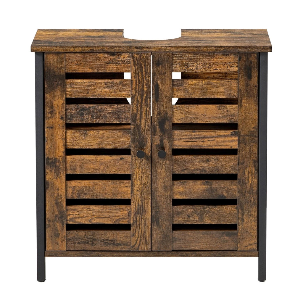 Mobiletto/armadietto portaoggetti per il bagno 60 x 30 x 60 cm con struttura in acciaio ante a persiana ripiano regolabile stile industriale marrone rustico e nero 12_0006529