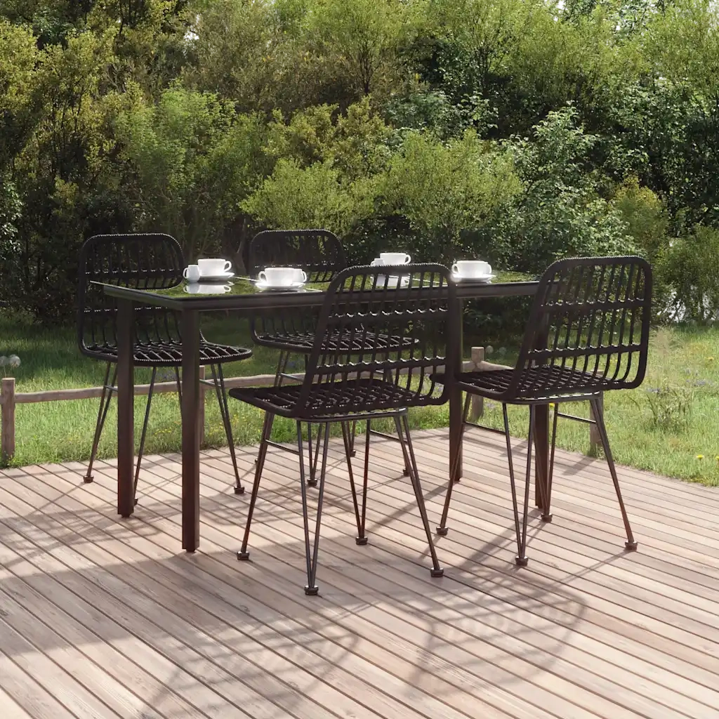 Set da Pranzo da Giardino 5 pz Nero in Polyrattan cod mxl 35596