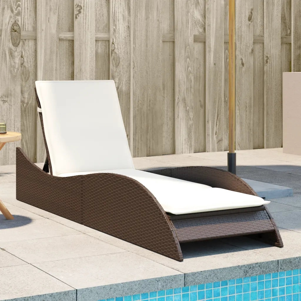 Lettino Prendisole | Sdraio da giardino | Lettino da sole con Cuscino Marrone 60x205x73 cm Polyrattan