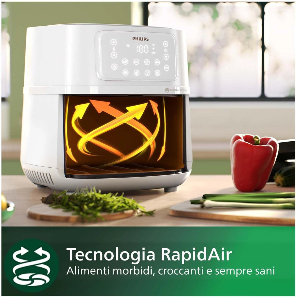 Philips Airfryer Serie 5000 XXL, 7,2L (1,4Kg) - 6 porzioni, Friggitrice ad Aria 16-in-1, connessione Wifi, 90% di grassi in meno con Tecnologia Rapid Air, app HomeID. Bianco(HD9285/00)