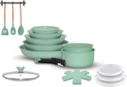 Set di contenitori in alluminio con coperchi in vetro - multifunzionale e duraturo - 18 pezzi - verde - 20-22-26 cm