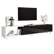 Mobile TV allungabile con 3 ante e vani aperti - per soggiorno - in truciolare e MDF - 258×38×48.5 cm - nero e bianco