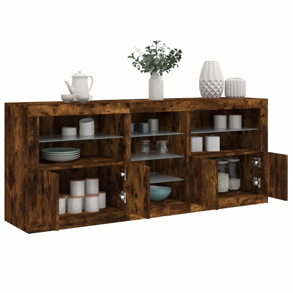 Credenza con Luci LED Rovere Fumo 181,5x37x67 cm 3209041