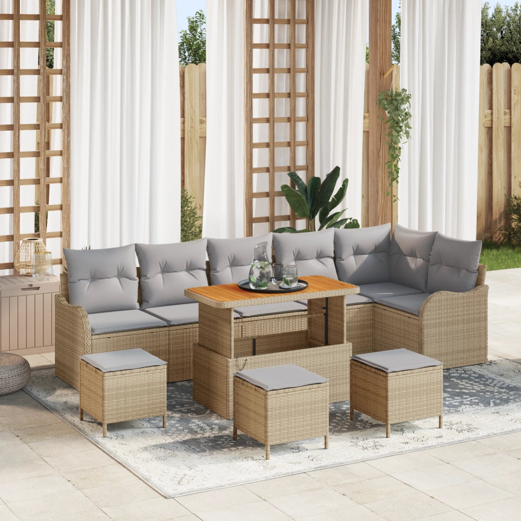 Set di Divani da Giardino  10 Pezzi con Cuscini Beige Polyrattan Acacia