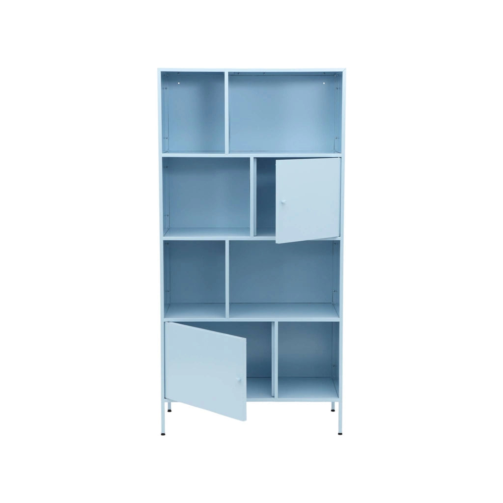 Credenza industriale in metallo con 8 scomparti, blu chiaro