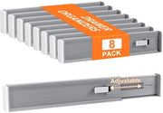Set di 8 divisori di cassetto regolabili (32,6-56 cm) Divisori di cassetto in plastica, organizzatore di armadio, divisori di cassetto per la cucina, la camera da letto, l'armadio, grigio chiaro