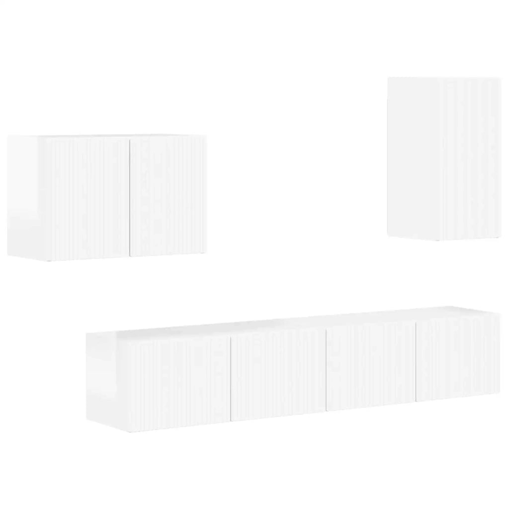 Set di Mobiletto da TV a Parete 4 pcs Bianco Lucido 3408938