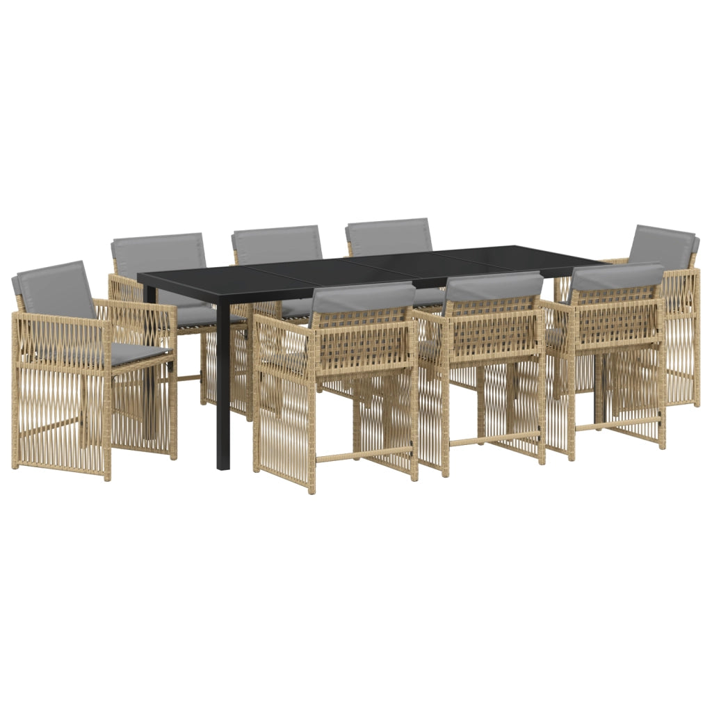 Set da Pranzo da Giardino 9 Pezzi con Cuscini Beige Rattan Polietilene