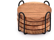 Supporti in legno di Acacia con supporto in acciaio, base per tavolo da salotto, protezione per tavolo, decorazione, set da 4 pezzi