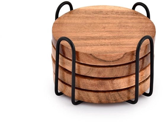 Supporti in legno di Acacia con supporto in acciaio, base per tavolo da salotto, protezione per tavolo, decorazione, set da 4 pezzi