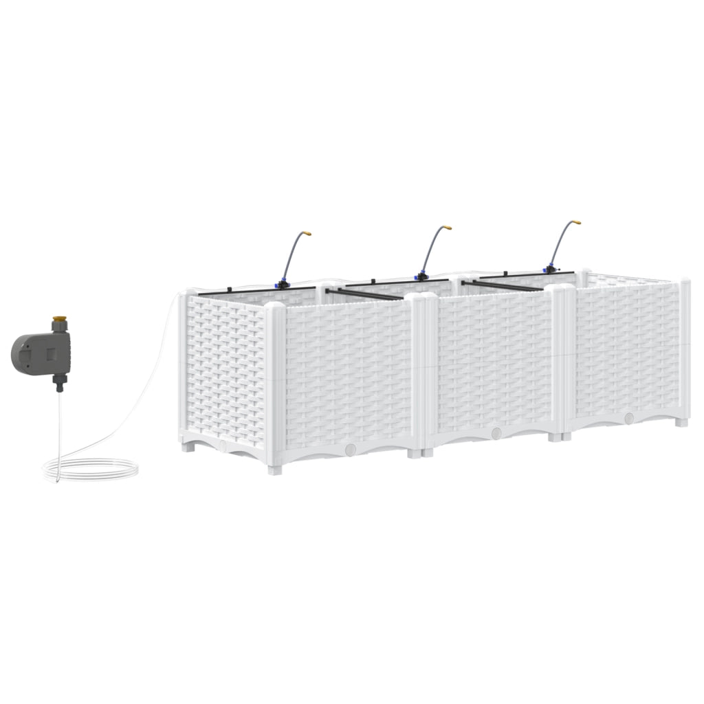 Fioriere da Giardino con Sistema di Irrigazione 3 pz Bianco