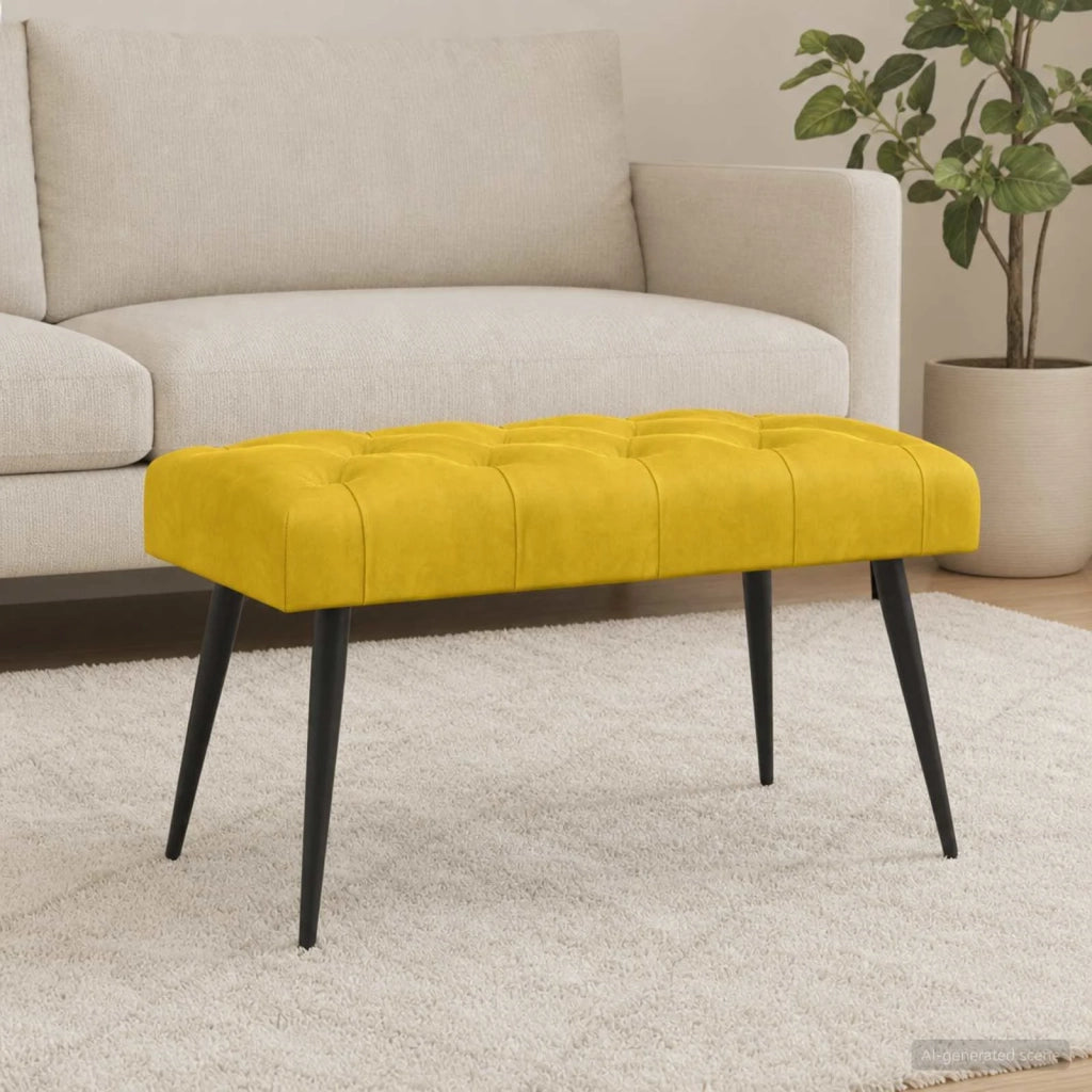 Panchina con bottoni imbottiti Giallo 80 x 40 x 46 cm Velluto 42038564