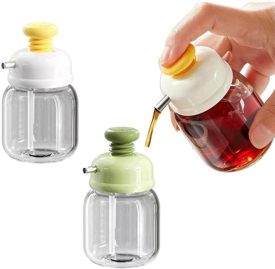 Due Mini Fusti in Vetro da 100ml | Contenitori Portatile Compatti per Olio di Oliva, Salsa di Soia, Aceto, Miele – Accessori da Cucina