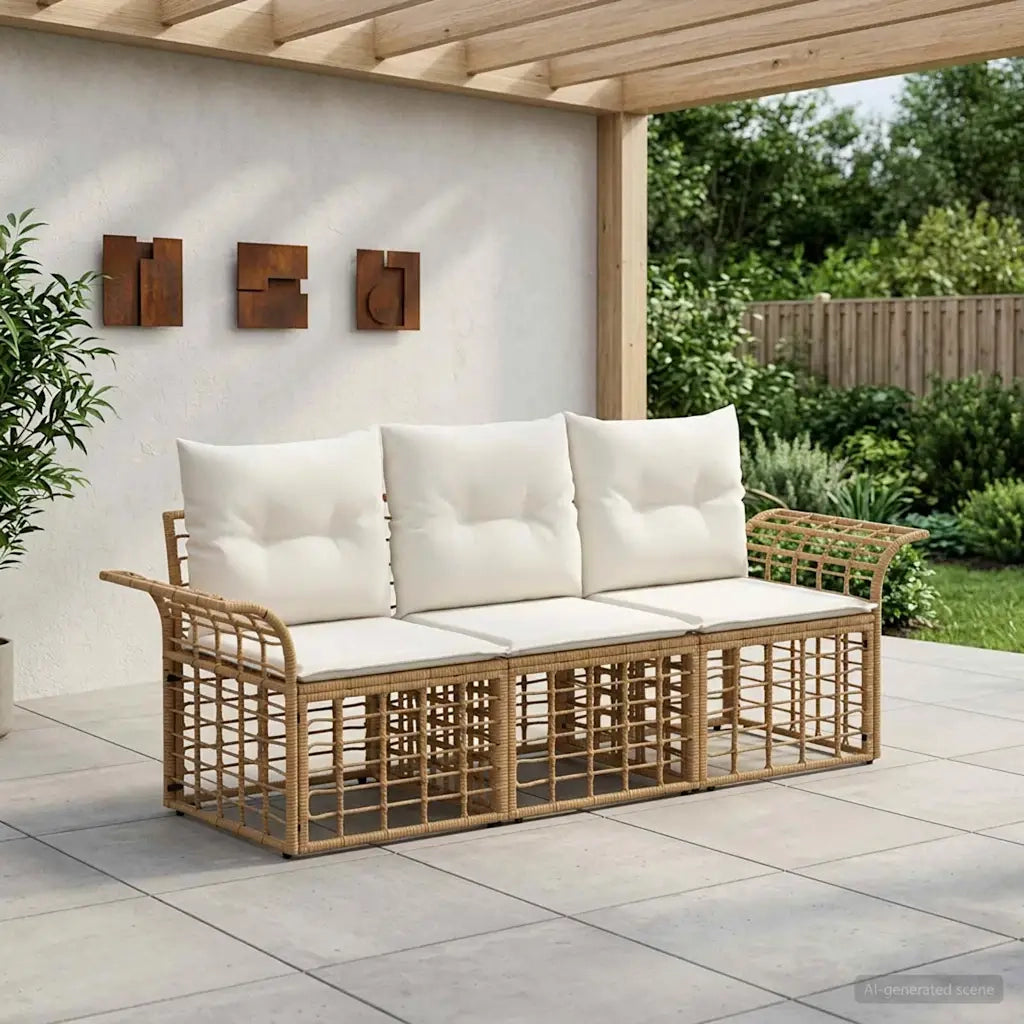 Set di divani da esterno 3 pz | Set Salotto da Giardino Naturale e Bianco Crema