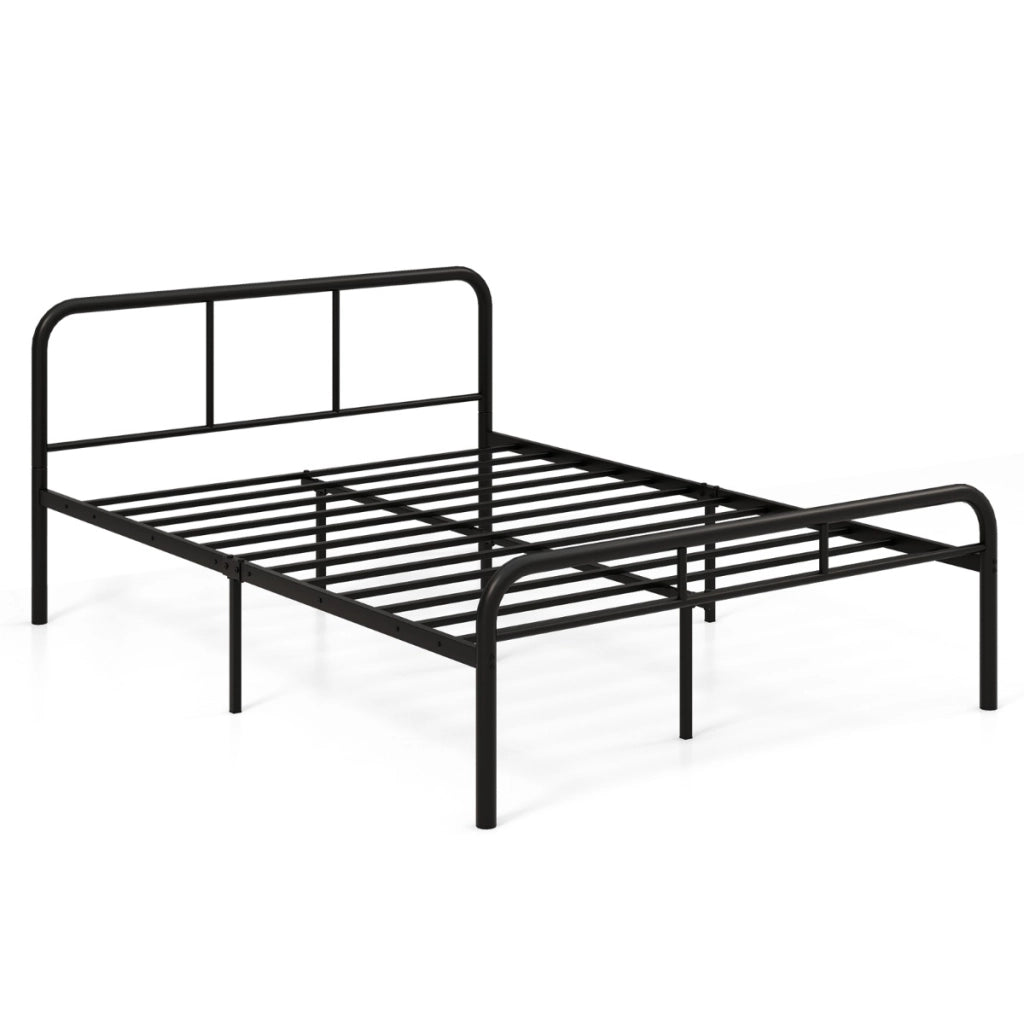 Letto piattaforma in metallo moderno con testiera e pedier facile da montare-Struttura per letto matrimoniale Nero