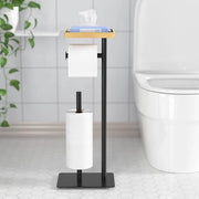 Dispensatore per carta igienica - Raccoglitore per rotoli - Organizzazione bagno - Con pannello di bambù - Spazio per 4 rotoli - Nero