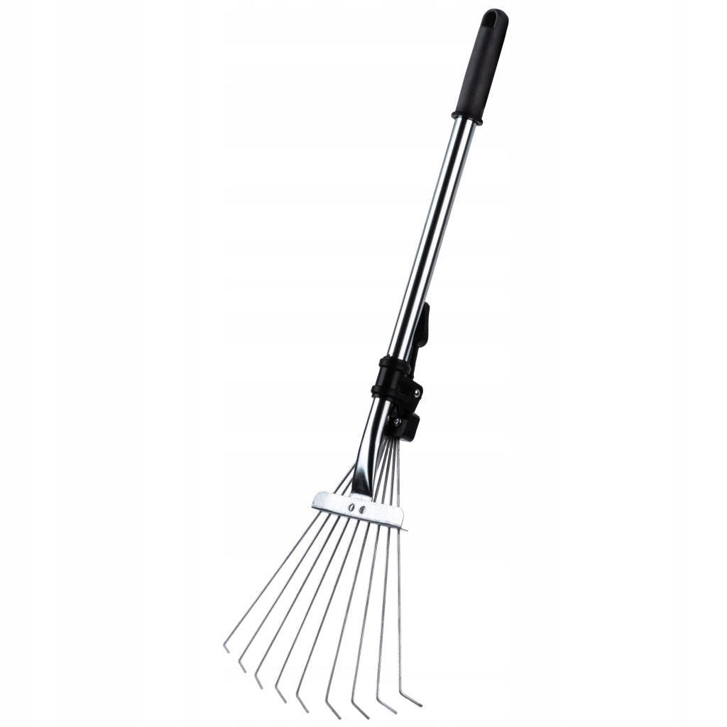 Rastrello in metallo KADAX per foglie ed erba, piccolo rastrello da giardino da 65 cm con 9 denti regolabili