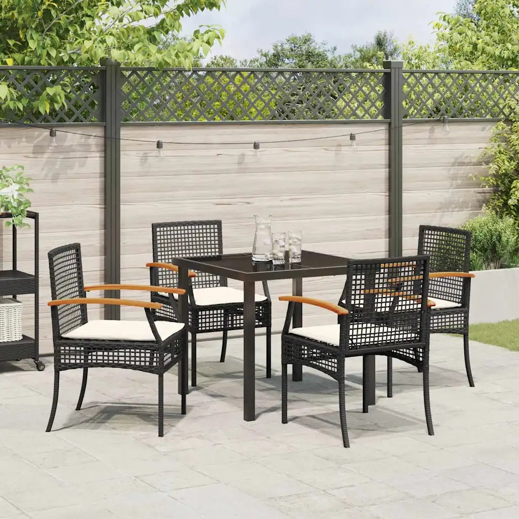 Set da Pranzo per Giardino con cuscino 5 pcs Nero Rattan 3380814