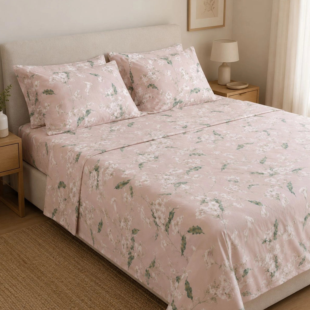 Rovanone, set Completo Letto Matrimoniale in Cotone, Rosa