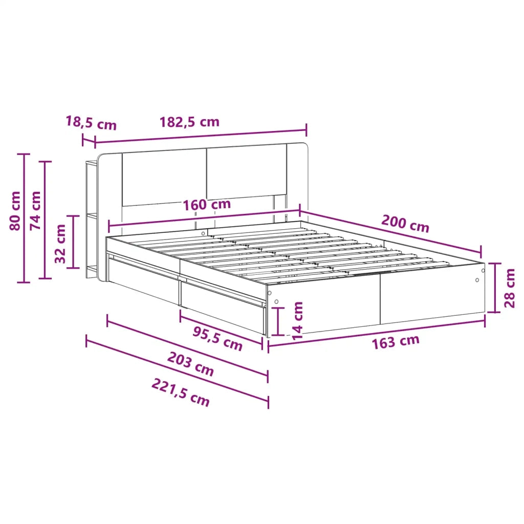 Telaio del letto con storage Sonoma grigio 160 x 200 cm 3433595