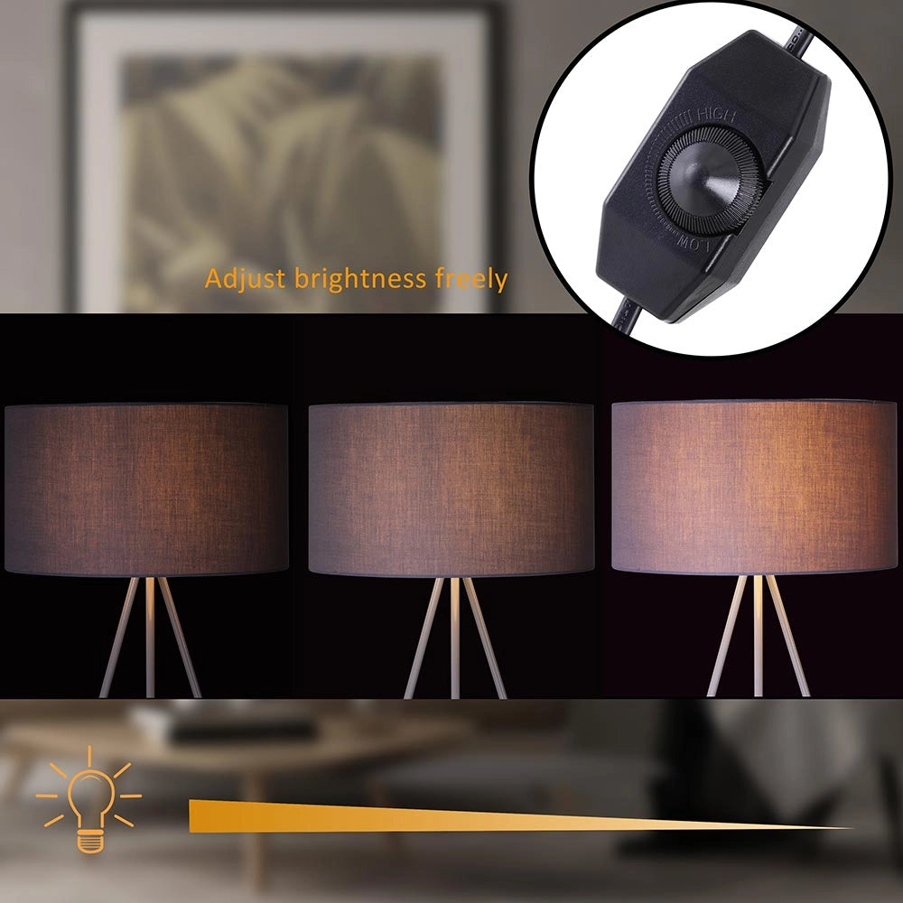 Lampada Piantana Treppiedi Dimmerabile Moderna Paralume E27 60W Tessuto Grigio