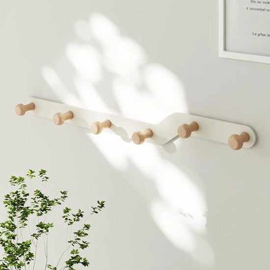 Kit di appendiabiti per bambini, 6 appendiabiti in legno, 43 x 3 cm, colore crema, per stanza da bagno, camera da letto, soggiorno, camera dei bambini