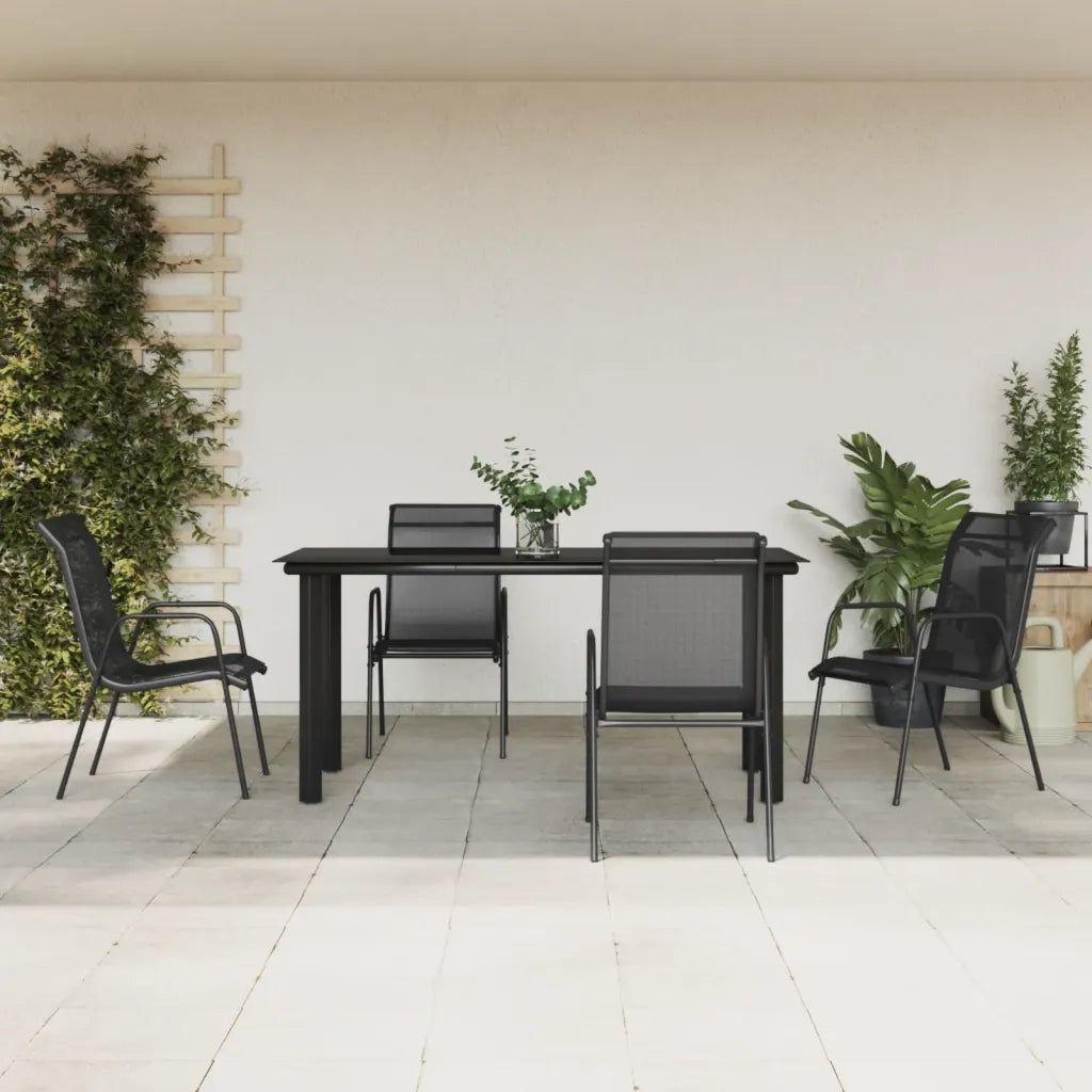 Set da Pranzo da Giardino 5 pz Nero in Acciaio e Textilenecod mxl 125031