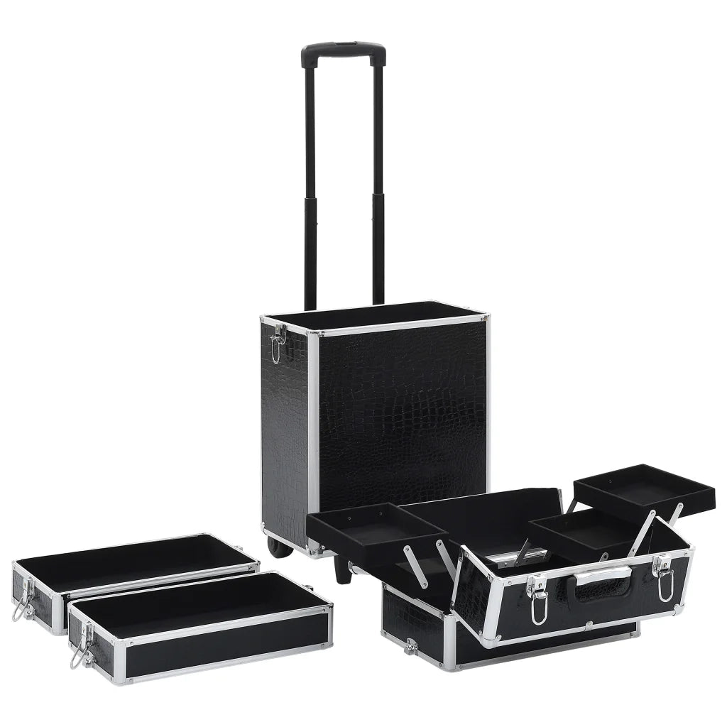 Valigia Trolley per Cosmetici Alluminio Nero Design Coccodrillo CFW6569812