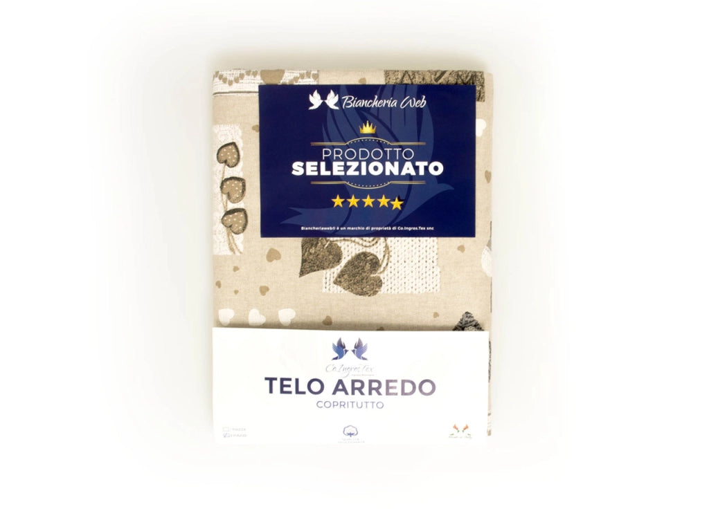Telo Arredo Granfoulard Copritutto Cotone Made Italy Vari Disegni Arredatutto Copriletto Multiuso - 2 Piazze - Holly Beige