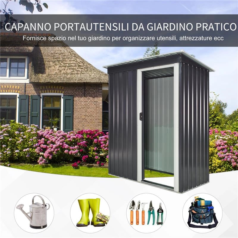 CASETTA PORTA ATTREZZI CON PORTA SCORREVOLE IN ACCIAIO NERO 163 X 89 X 182 CM