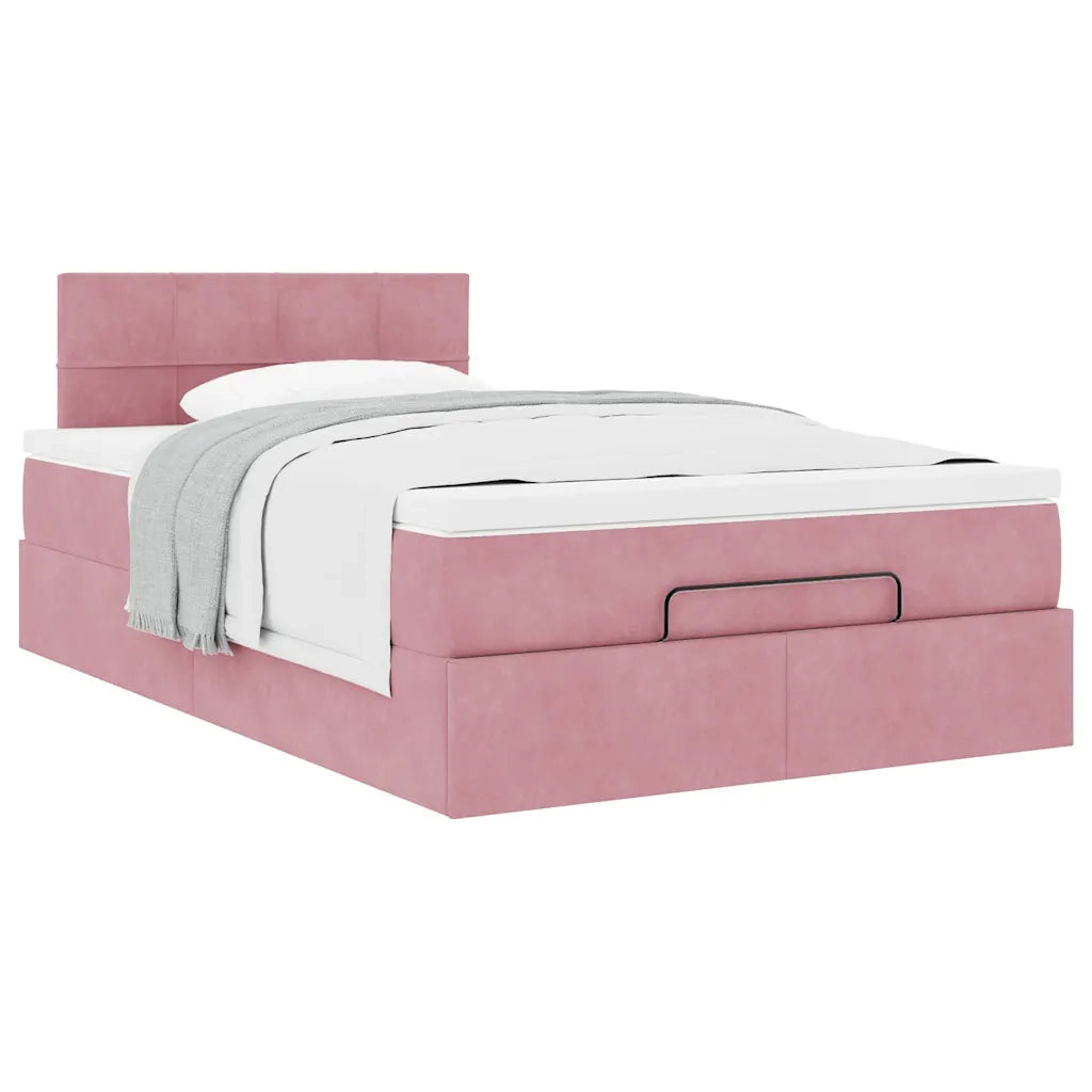 Struttura Letto Pouf con Materasso Rosa 120x200 cm Velluto 3311770