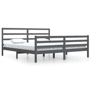 Letto matrimoniale | Letto per adulti | Giroletto Grigio in Legno Massello di Pino 200x200 cm