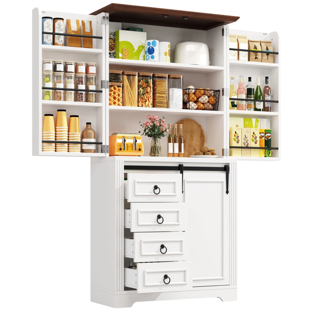 Credenza alta 80x39.8x180 cm con protezione antiribaltamento; soft-close; MDF bianco