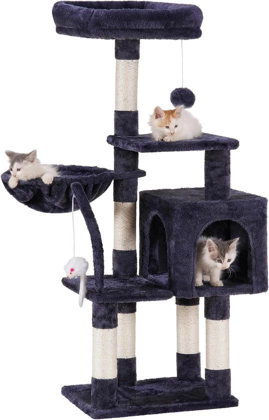 Catena per gatti da appartamento con giocattoli, cuscini imbottiti, lettino e attrezzi per arrampicarsi in sisal - Grigio fumo (EMPJ004SG-N)