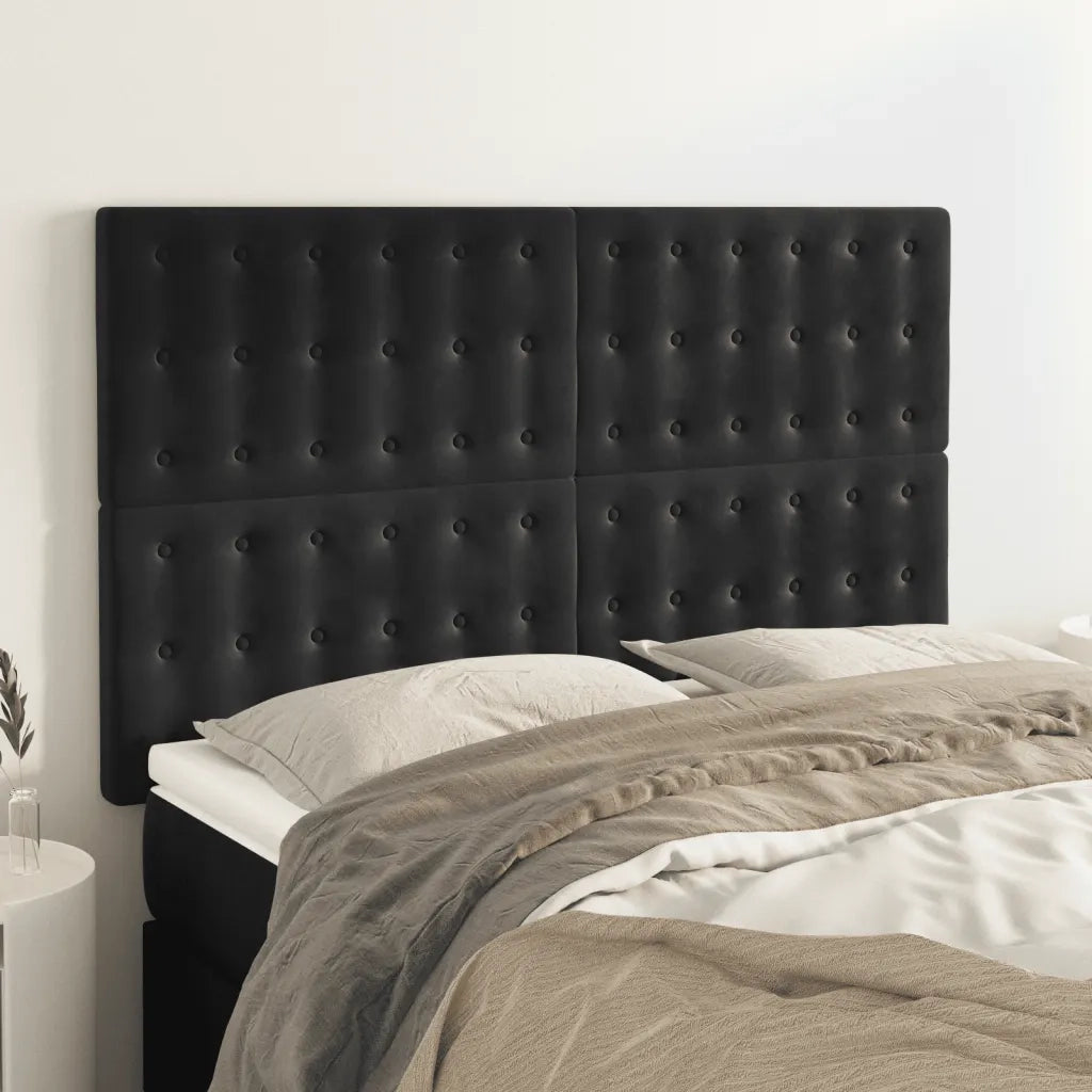 Testiera-Testata-Testiera Decorativa Nera 144x5x118/128 cm Velluto 570392