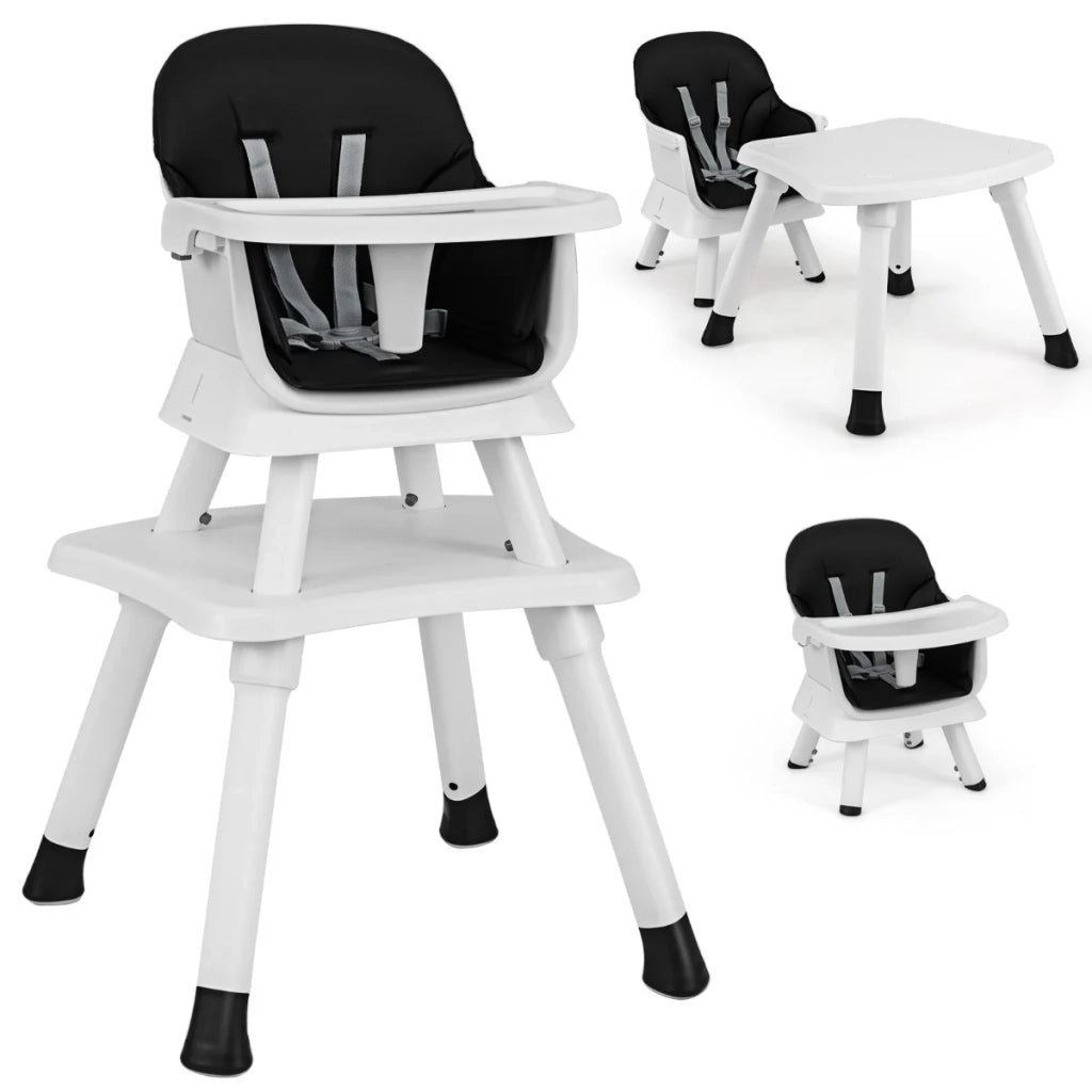 Seggiolone 6 in 1 per bambini 58 x 58 x 98 cm con comodo cuscino e vassoio rimovibile PP nero 20_0011224
