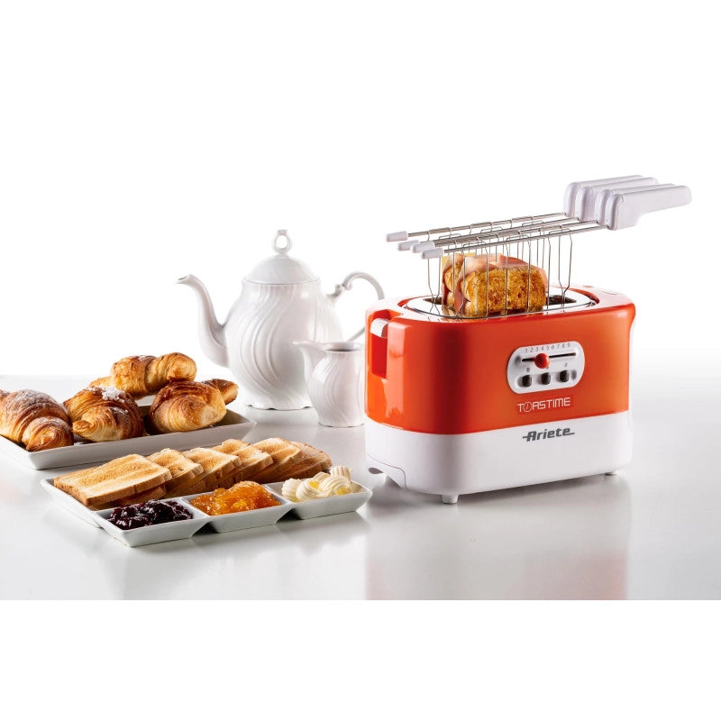 Tostapane con Pinze per 2 fette - 9 Gradi di Doratura - 700 Watt - Bianco e Arancio